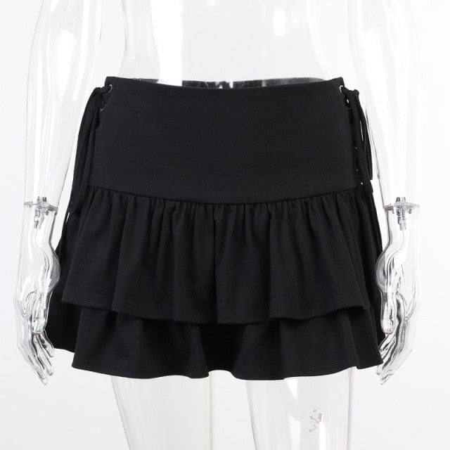 Goth Skirt Women High Waist Bandage Mini Skirt Dark Gothic Punk Skirt