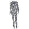 Zebra Print Mesh Zip Up Jumpsuit Women Outfits Stretchy Romper