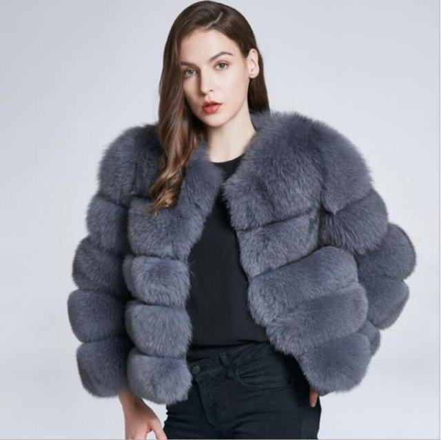 Winter Jacket Big Fluffy Artificial Faux Fur Coat Thick Warm Outerwear