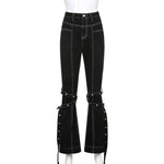 Grunge Black Jeans Wide Leg Women Pants High Waist Rivet Trousers