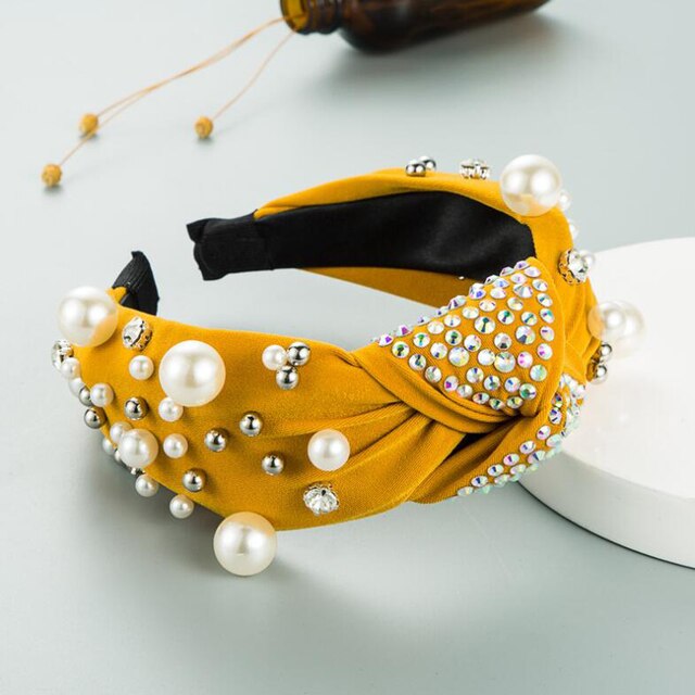 Wide Side Headband Mix Pearls Baroque Hairband Knot Headwear