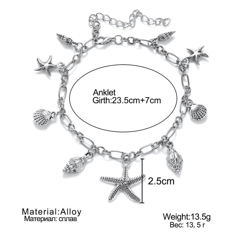 Vintage Anklets for Women Starfish Shell Pendant Anklet Summer Beach Foot Ankle Bohemian Anklet-Anklets-Arimonz-Arimonz