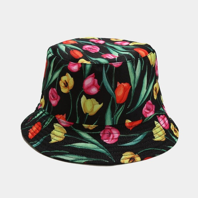 Vintage Bucket Hat Women Summer Sun Hats Reversible Fisherman Hat-Bucket Hats-Arimonz-A11 black-Arimonz