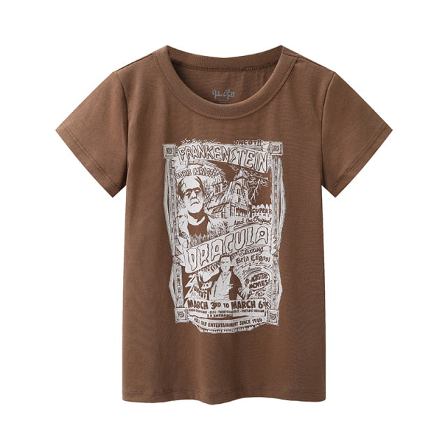 Vintage Cotton T-shirts Cute Cartoon Print Short Tees Soft Tops Chic-Tee-Arimonz-coffee-Arimonz