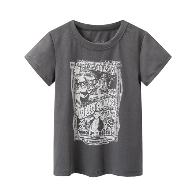 Vintage Cotton T-shirts Cute Cartoon Print Short Tees Soft Tops Chic-Tee-Arimonz-gray-Arimonz
