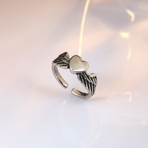Vintage Heart with Angel Wings Ring for Women Adjustable Ring Fashion Ring Jewelry-Rings-Arimonz-Arimonz