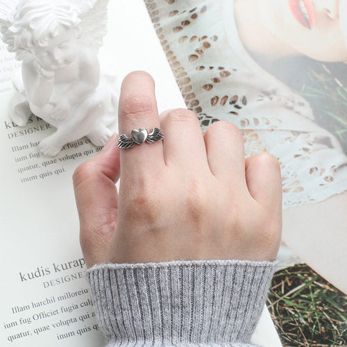 Vintage Heart with Angel Wings Ring for Women Adjustable Ring Fashion Ring Jewelry-Rings-Arimonz-Arimonz