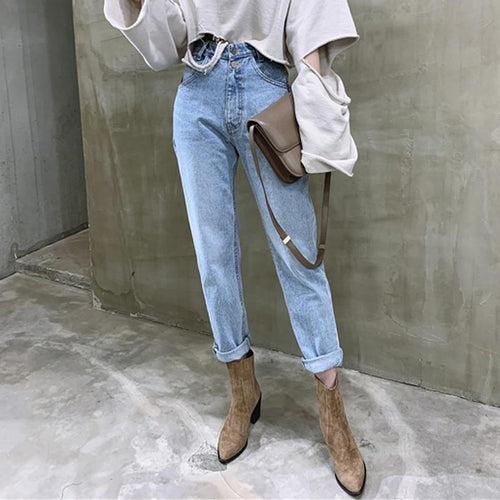 Vintage High Waist Straight Jeans Pant for Women Denim Jeans-Straight Jeans-Arimonz-Arimonz