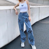 Vintage Jeans Woman Long Trousers Loose Butterfly Print Pants-Straight Jeans-Arimonz-Arimonz