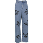 Vintage Jeans Woman Long Trousers Loose Butterfly Print Pants-Straight Jeans-Arimonz-S-Arimonz