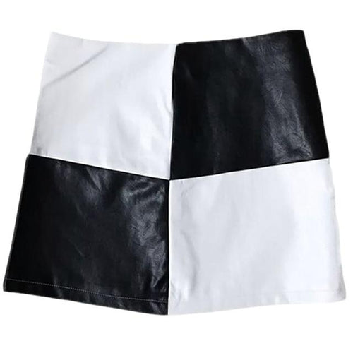 Vintage Mini Skirts Patchwork Black and White A-line Short Skirt-Skirts-Arimonz-Arimonz