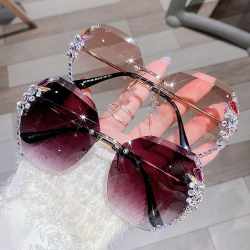 Vintage Rimless Sunglasses Women Retro Cutting Lens Gradient Sunglass-Sunglasses-Arimonz-Arimonz