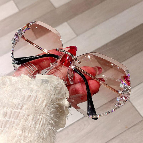 Vintage Rimless Sunglasses Women Retro Cutting Lens Gradient Sunglass-Sunglasses-Arimonz-Arimonz