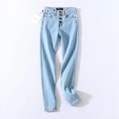 Vintage Skinny Four Buttons High Waist Pencil Jeans Slim Fit Denim-Skinny Jeans-Arimonz-Arimonz