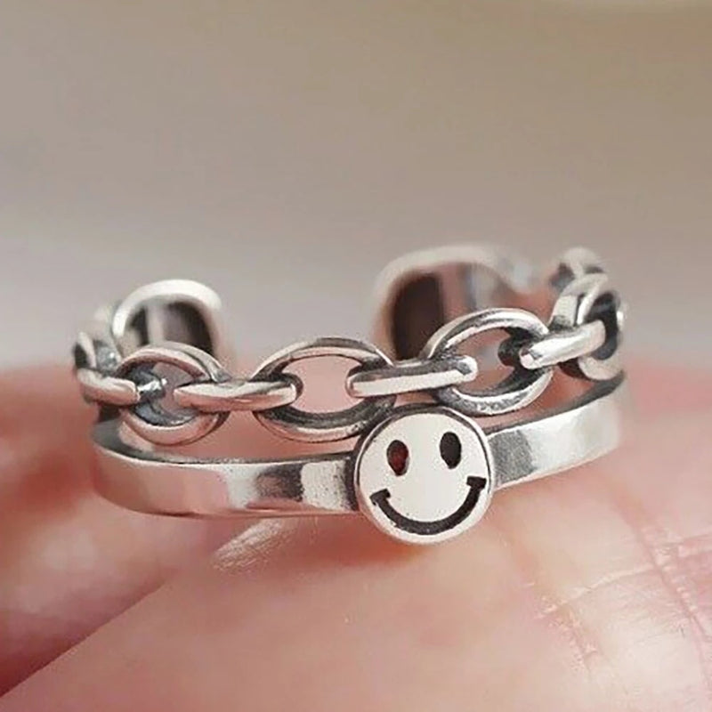 Vintage Smiling Face Finger Rings for Women Adjustable Rings-Rings-Arimonz-Arimonz