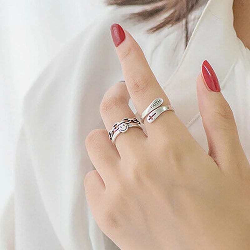 Vintage Smiling Face Finger Rings for Women Adjustable Rings-Rings-Arimonz-Arimonz