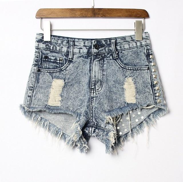 Vintage Tassel Rivet Ripped High Waist Denim Short-Denim Shorts-Arimonz-Arimonz