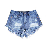 Vintage Tassel Rivet Ripped High Waist Denim Short-Denim Shorts-Arimonz-Deep Blue-32-Arimonz