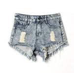 Vintage Tassel Rivet Ripped High Waist Denim Short-Denim Shorts-Arimonz-Light Blue-32-Arimonz
