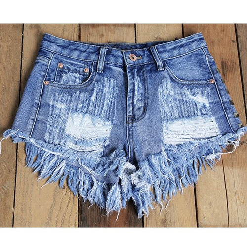 Vintage Tassel Rivet Ripped High Waist Denim Short-Denim Shorts-Arimonz-Arimonz