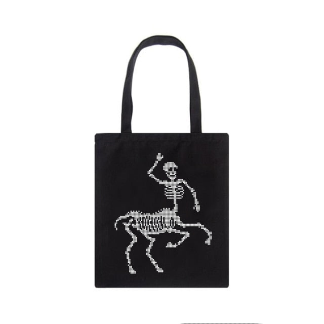 Vintage Women Shoulder Bag Canvas Casual Large Capacity Shopper Bags-Handbags-Arimonz-Black Skull Horse-Arimonz