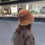 Warm Women Bucket Hat Winter Suede Artificial Fur Thick Warm Plush Cap-Winter Hats-Arimonz-Arimonz