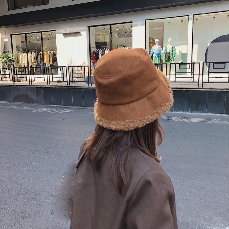 Warm Women Bucket Hat Winter Suede Artificial Fur Thick Warm Plush Cap-Winter Hats-Arimonz-Arimonz