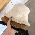 Warm Women Bucket Hat Winter Suede Artificial Fur Thick Warm Plush Cap-Winter Hats-Arimonz-Arimonz