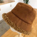 Warm Women Bucket Hat Winter Suede Artificial Fur Thick Warm Plush Cap-Winter Hats-Arimonz-Brown-Arimonz
