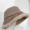 Warm Women Bucket Hat Winter Suede Artificial Fur Thick Warm Plush Cap-Winter Hats-Arimonz-Khaki-Arimonz