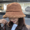 Warm Women Bucket Hat Winter Suede Artificial Fur Thick Warm Plush Cap-Winter Hats-Arimonz-Arimonz