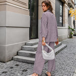 Wear To Work Sets - Elegant Plaid Two-piece Women Blazer Suit Casual Suit Blazer Set Chic