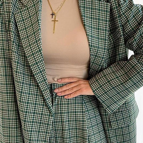Wear To Work Sets - Elegant Plaid Two-pieces Women Blazer Suit Casual Female Blazer Set