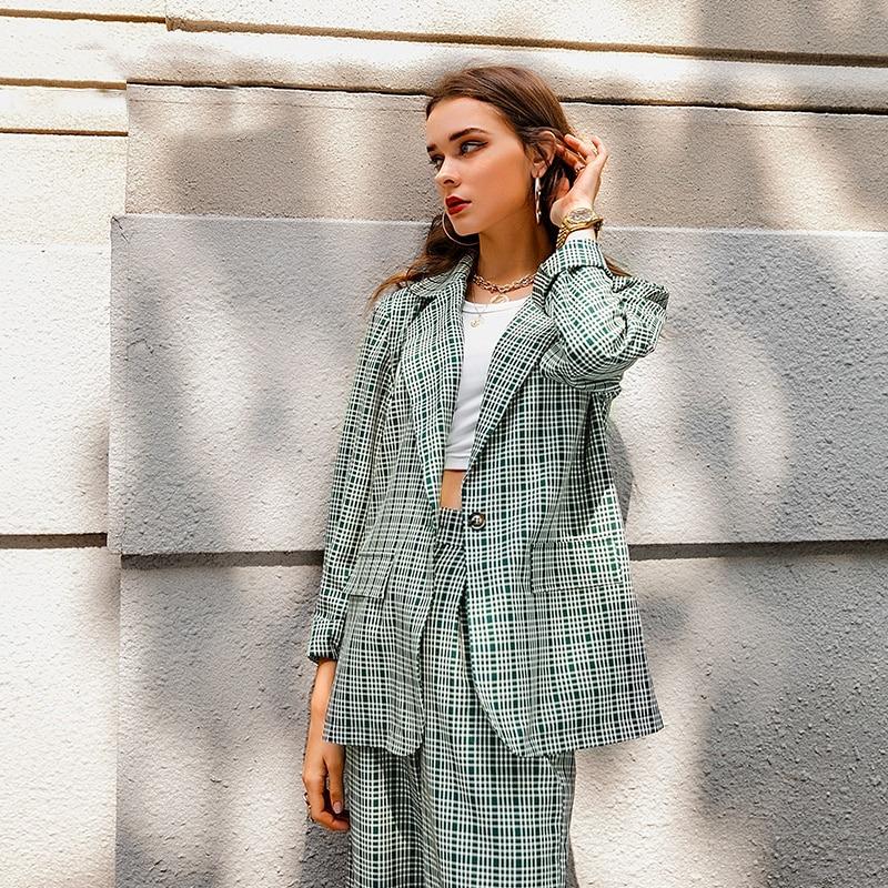 Wear To Work Sets - Elegant Plaid Two-pieces Women Blazer Suit Casual Female Blazer Set