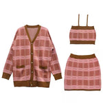 Wear To Work Sets - Women Knitted Skirt Set Cardigan Skirt Crop Top Sets Knitwear
