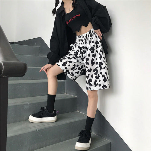 White Cow Women Shorts Elastic High Waist Wide Leg Women Shorts-Shorts-Arimonz-Arimonz