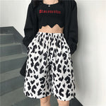 White Cow Women Shorts Elastic High Waist Wide Leg Women Shorts-Shorts-Arimonz-Arimonz