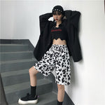 White Cow Women Shorts Elastic High Waist Wide Leg Women Shorts-Shorts-Arimonz-Arimonz