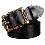 Wide Genuine Leather Belts For Women Vintage Floral Pin Buckle Belt-Women's Belts-Arimonz-Black Big Flower-90cm/35.43inches-Arimonz