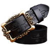 Wide Genuine Leather Belts For Women Vintage Floral Pin Buckle Belt-Women's Belts-Arimonz-Black Small Flower-90cm/35.43inches-Arimonz