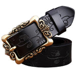 Wide Genuine Leather Belts For Women Vintage Floral Pin Buckle Belt-Women's Belts-Arimonz-Black Small Flower-90cm/35.43inches-Arimonz