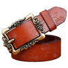 Wide Genuine Leather Belts For Women Vintage Floral Pin Buckle Belt-Women's Belts-Arimonz-Brown Small Flower-90cm/35.43inches-Arimonz