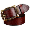 Wide Genuine Leather Belts For Women Vintage Floral Pin Buckle Belt-Women's Belts-Arimonz-Coffee Big Flower-90cm/35.43inches-Arimonz
