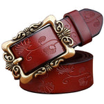 Wide Genuine Leather Belts For Women Vintage Floral Pin Buckle Belt-Women's Belts-Arimonz-Coffee Small Flower-90cm/35.43inches-Arimonz