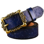 Wide Genuine Leather Belts For Women Vintage Floral Pin Buckle Belt-Women's Belts-Arimonz-Dark Blue Big Flower-90cm/35.43inches-Arimonz