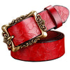 Wide Genuine Leather Belts For Women Vintage Floral Pin Buckle Belt-Women's Belts-Arimonz-Red Big Flower-90cm/35.43inches-Arimonz