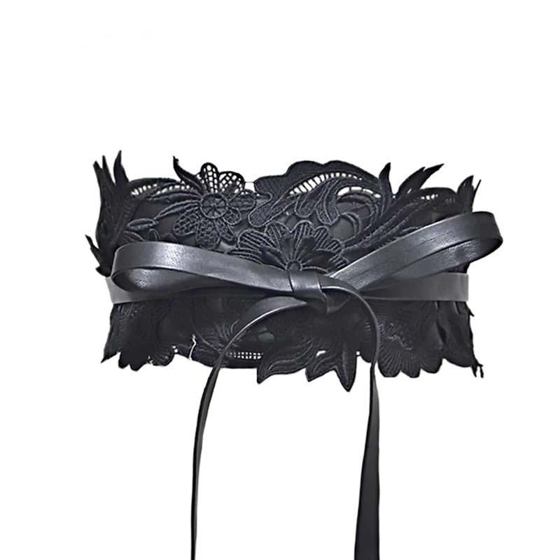 Wide Ladies Lace Waistband Belt-Belts-Arimonz-Black-Arimonz