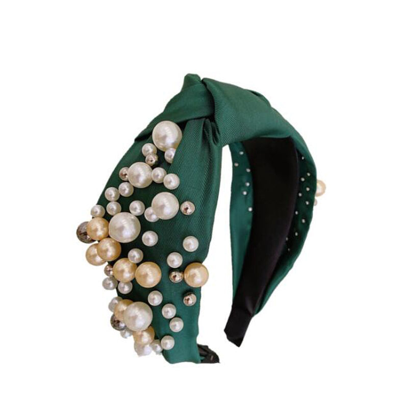 Wide Side Headband Mix Pearls Baroque Hairband Knot Headwear-Hair Accessories-Arimonz-Arimonz