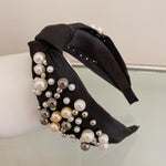 Wide Side Headband Mix Pearls Baroque Hairband Knot Headwear-Hair Accessories-Arimonz-black hairband B-Arimonz