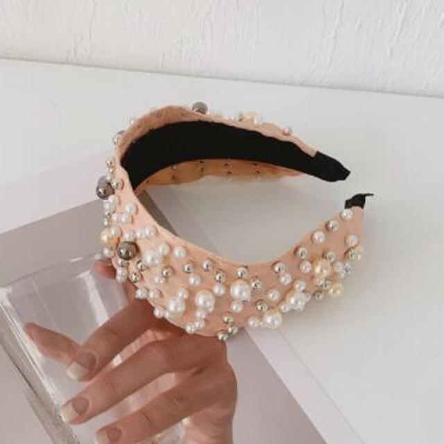 Wide Side Headband Mix Pearls Baroque Hairband Knot Headwear-Hair Accessories-Arimonz-champagne hairband B-Arimonz